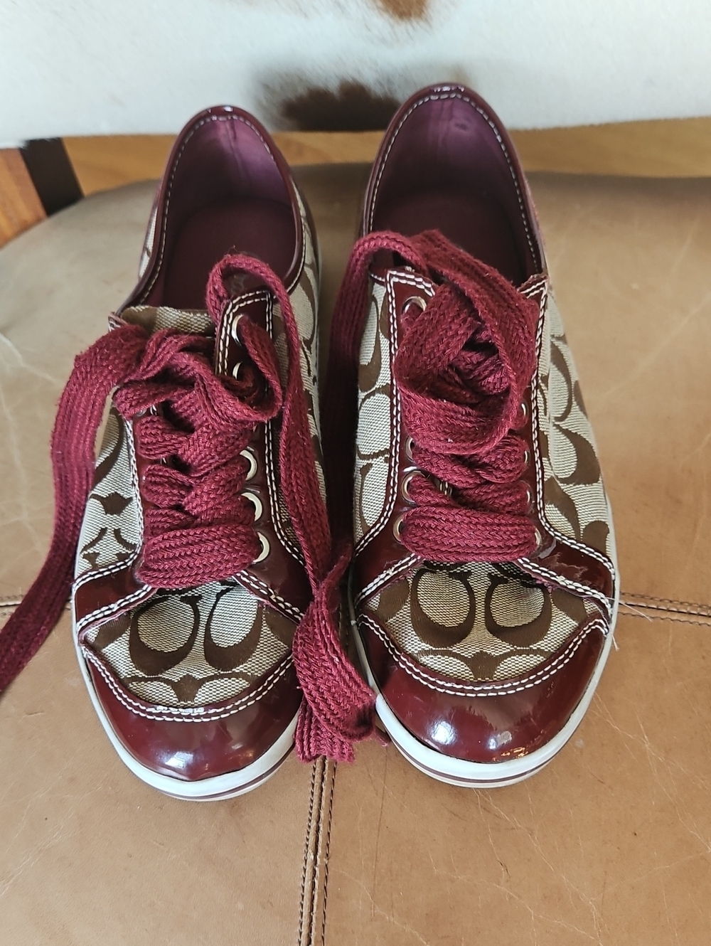 COACH Signature Monogram Sneakers in Burgundy AND Tan 7.5B